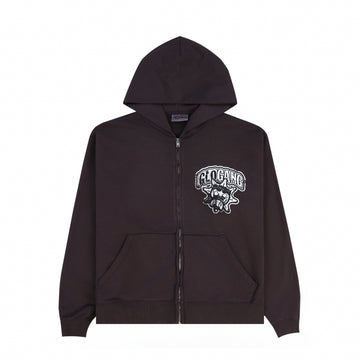 Distressed Logo Glo Zip Up Hoodie (Brown)