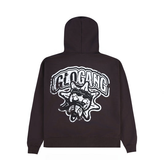 Distressed Logo Glo Zip Up Hoodie (Brown)