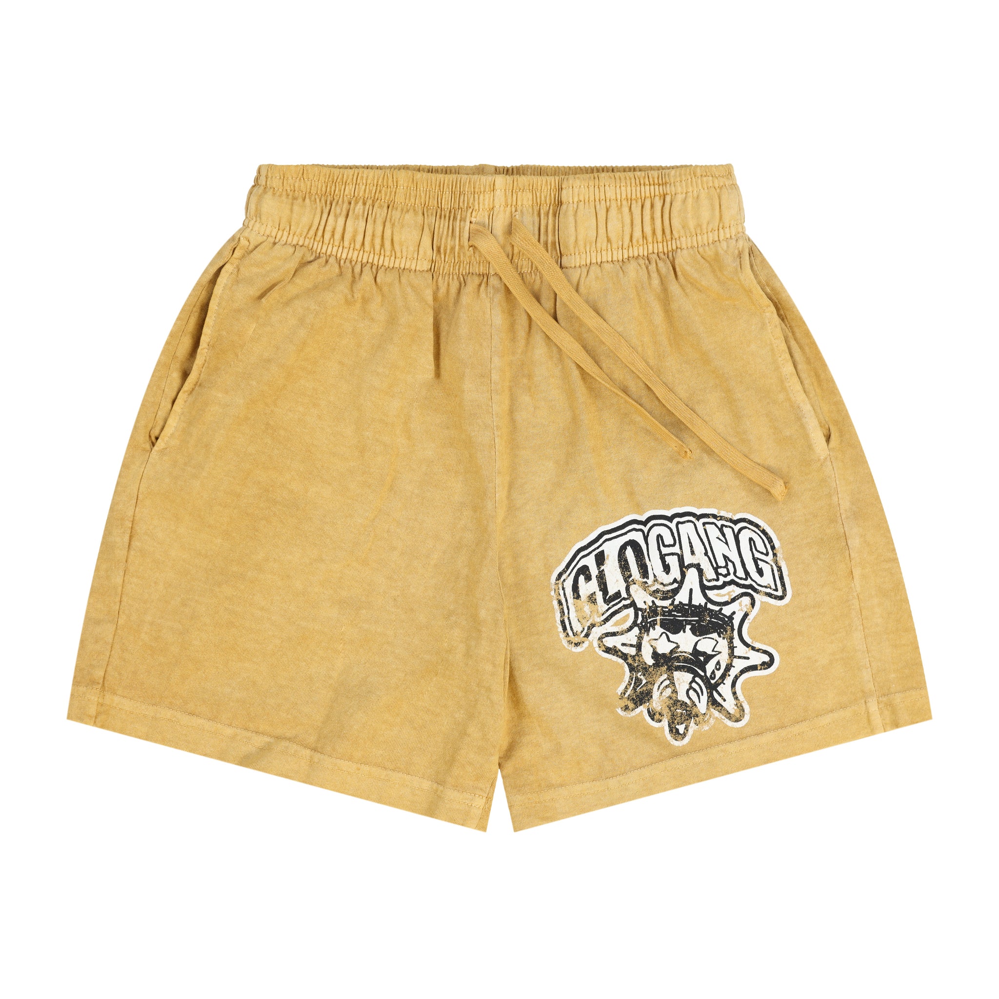 Distressed Logo Glo Shorts (Yellow)