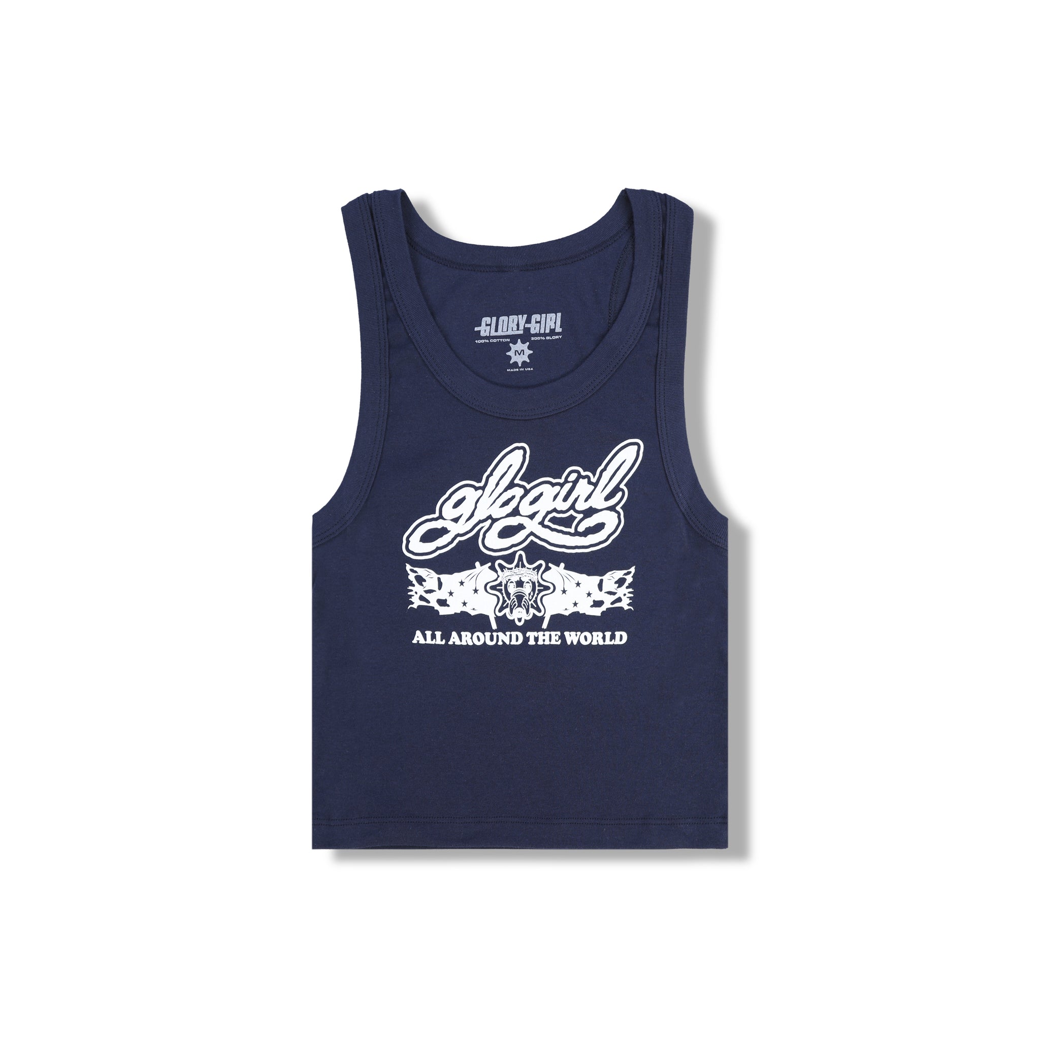 Glo Girl Flag Crop Tank (Navy)