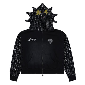 Glo Man Full Zip Pearl Rhinestone Hoodie (Black Pearl)