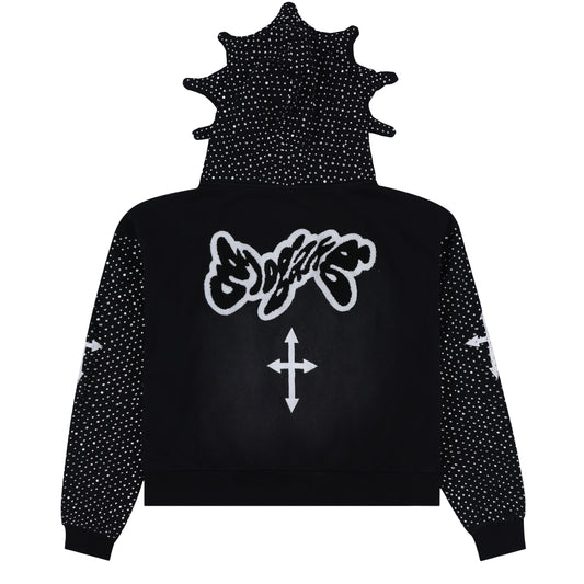 Glo Man Full Zip Pearl Rhinestone Hoodie (Black Pearl)