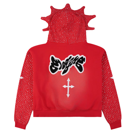 Glo Man Full Zip Pearl Rhinestone Hoodie (Red Pearl)