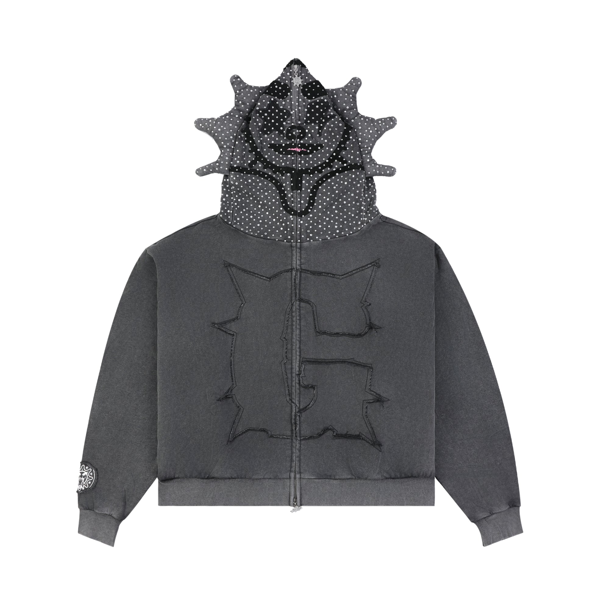 Glo Man Rhinestone Hoodie (Charcoal Wash)