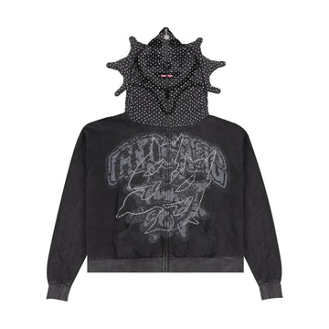 GG Rhinestone Full Zip Hoodie (Vintage Wash Black)