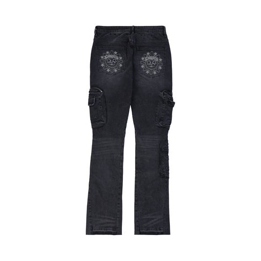 Glo Gang Denim Cargo Flare (Black)