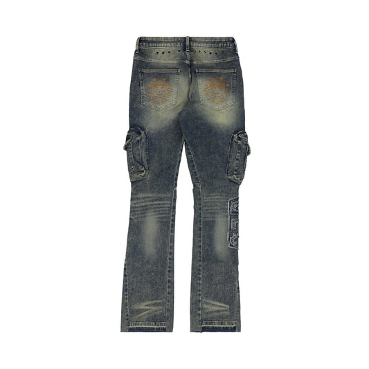 Glo Gang Denim Cargo Flare (Indigo Denim)