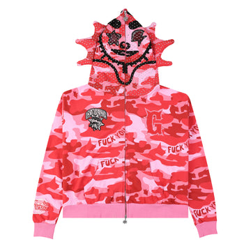 F*ck You Full Zip Rhinestone Hoodie (Pink Camo)
