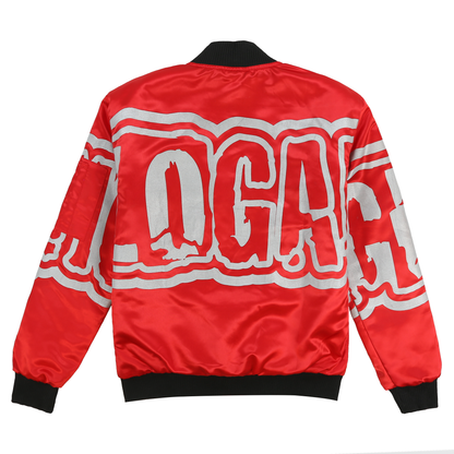 Glo Gang Oversized Font Logo Bomber Jacket (Red)